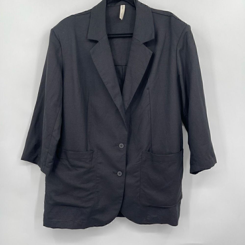 Nap Charcoal Gray Cotton Single Breasted Blazer Jacket Size Medium